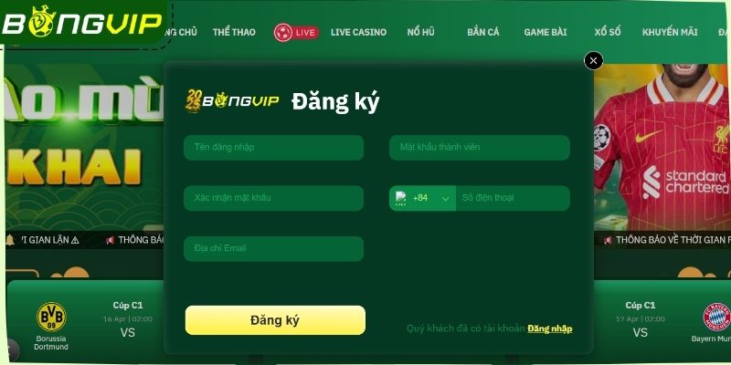 Cung cấp thông tin đăng ký Bongvip chính xác vào mẫu